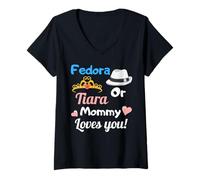 Donna Fedora O Tiara Mommy Loves You Gender Reveal Party Gift Maglietta con Collo a V