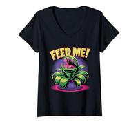 Donna Feed Me carnivora pianta umorismo illustrazione Maglietta con Collo a V