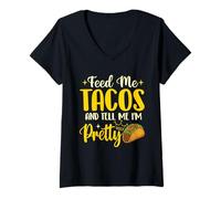 Donna Feed Me Tacos e Dimmi Che Sono Carina - Taco Amante Messicano Maglietta con Collo a V