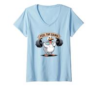 Donna Feel The Gains Duck - Allenamento per Sollevamento Pesi Maglietta con Collo a V