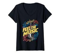 Donna Feel the Music - Chitarra elettrica, design per amanti della musica Maglietta con Collo a V