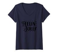 Donna Feelin' Jolly Christmas Spirit Fun Maglietta con Collo a V