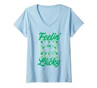 Donna Feelin' Lucky Retro St. Patrick's Day Shamrock Checkerboard Maglietta con Collo a V