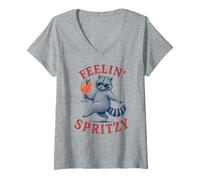 Donna Feelin' Spritzy - Divertente Racoon Maglietta con Collo a V