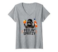 Donna Feelin' Spritzy - Divertente Racoon Maglietta con Collo a V