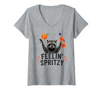 Donna Feelin' Spritzy - Divertente Racoon Maglietta con Collo a V