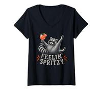 Donna Feelin' Spritzy - Divertente Racoon Maglietta con Collo a V