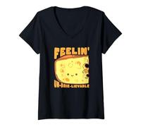 Donna Feelin Un-Brie-Lievable Formaggio Pun Maglietta con Collo a V