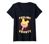 Donna Feeling Frosty Cute Bunny Ice Pop Maglietta con Collo a V