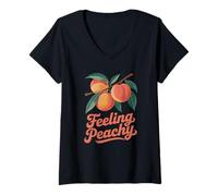 Donna Feeling Peachy Funny Fruit Summer Retro Vibes Tee Maglietta con Collo a V