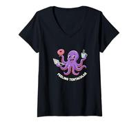 Donna Feeling Tentacolare Octopus Marine Life Art Maglietta con Collo a V