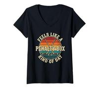 Donna Feels Like A Penalty Box Tipo di Day Retro Hockey Maglietta con Collo a V