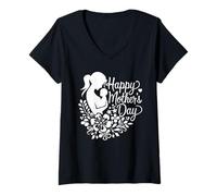 Donna Felice festa della mamma silhouette floreale per mamma mamma donne Maglietta con Collo a V