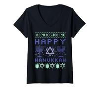 Donna Felice Hanukkah Hanukkah Maglietta con Collo a V