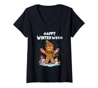 Donna Felice Inverno Halloween Natale Creepy Snow Man Maglietta con Collo a V