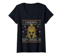 Donna Felice Saturnalia Storia Romana Roma Cavaliere Brutto Natale Maglietta con Collo a V