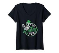 Donna Felice St. Patrick's Day Skeleton Cheers Maglietta con Collo a V
