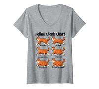 Donna Feline Chonk Chart Funny Fat Cat Maglietta con Collo a V