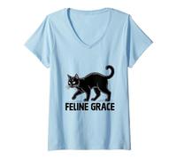 Donna Feline Grace Amante Gatto Felino Pet Miao Amore Gatti Maglietta con Collo a V