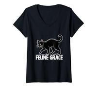Donna Feline Grace Amante Gatto Felino Pet Miao Amore Gatti Maglietta con Collo a V