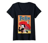 Donna Felix Il Gatto Surf Vibes - Classico Cartone Animato malizioso Maglietta con Collo a V
