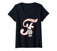 Donna Felix The Cat Americana Script Logo Maglietta con Collo a V