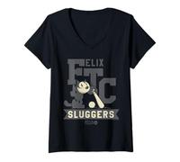 Donna Felix The Cat FTC Sluggers Americana Maglietta con Collo a V