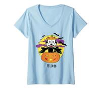 Donna Felix The Cat Jack-O’-Lantern Halloween Maglietta con Collo a V