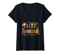Donna Feliz Navidad 2025 Matching Family Spanish Mexican Christmas Maglietta con Collo a V