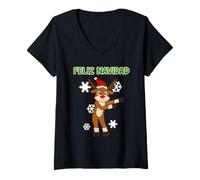 Donna Feliz Navidad Floss Dance Rendeer Natale Rendeer Kids Maglietta con Collo a V