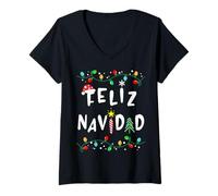 Donna Feliz Navidad Shirt-Divertente Natale Messicano in Spagnolo Maglietta con Collo a V