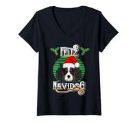 Donna Feliz Navidog Cavalier Dog Holiday Merry Christmas Graphic Maglietta con Collo a V