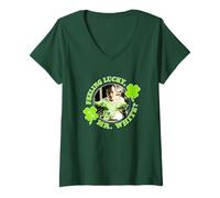 Donna Felling Lucky Mr. White Shamrock St. Patrick's Day TV Show Maglietta con Collo a V