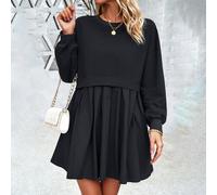 Donna Felpa Abito Maglia Pullover Mini Plissettato Manica Lunga Girocollo Casual