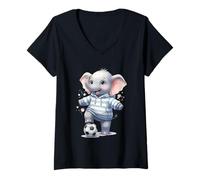 Donna Felpa con Cappuccio a Righe con Elefante Carino Calciatore Maglietta con Collo a V
