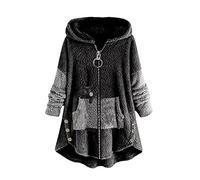 Donna Felpa con Cappuccio Gatto Maglioncino Peloso Felpone Pile Colorblock Hoodie Pullover Casual Manica Lunga Moda Maglione Oversize Invernale Sweatshirt