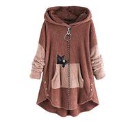 Donna Felpa con Cappuccio Gatto Maglioncino Peloso Felpone Pile Colorblock Hoodie Pullover Casual Manica Lunga Moda Maglione Oversize Invernale Sweatshirt