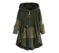 Donna Felpa con Cappuccio Gatto Maglioncino Peloso Felpone Pile Colorblock Hoodie Pullover Casual Manica Lunga Moda Maglione Oversize Invernale Sweatshirt