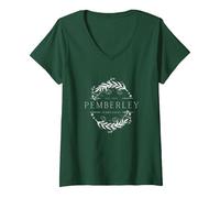 Donna Felpa Pemberley & Orgoglio e pregiudizio di Jane Austen Maglietta con Collo a V, Verde Foresta, XL