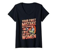 Donna Female Firefighter Strong Woman Fire Rescue Flames EMT Maglietta con Collo a V