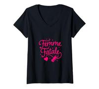 Donna Femme Fatale Maglietta con Collo a V