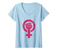 Donna Femminista Pugno Rosa Simbolo Femminile resistere Pugno femminismo Maglietta con Collo a V
