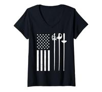 Donna Fencing USA American Flag United States Patriotic Maglietta con Collo a V