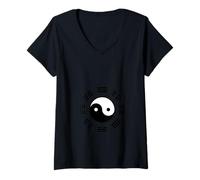 Donna Feng Shui Bagua Yin e Yang Maglietta con Collo a V