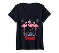 Donna Fenicottero Bandiera Americana 4 luglio Camicia Patriottica Outfit Maglietta con Collo a V