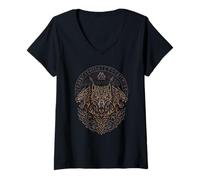 Donna Fenrir Wolf Odin Lupi Rune Fenriswolf Vichingo Valhalla Maglietta con Collo a V
