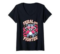 Donna Feral And Fighter Breast Cancer Awareness Maglietta con Collo a V