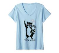 Donna Feral And Free Procione Peace USA Retro Occhiali 4 Luglio Maglietta con Collo a V