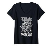 Donna Feral Raccoon Trash Talk Ferals Punk Band Musicista Divertente Maglietta con Collo a V