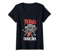Donna Feral Raccoon Trash Talk Ferals Punk Band Musicista Divertente Maglietta con Collo a V